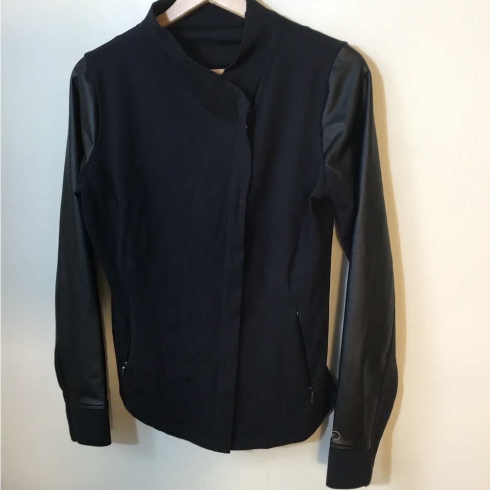 Calia Faux Leather Sleeve Panel Moto Full Zip Jacket - Picture 4 of 6